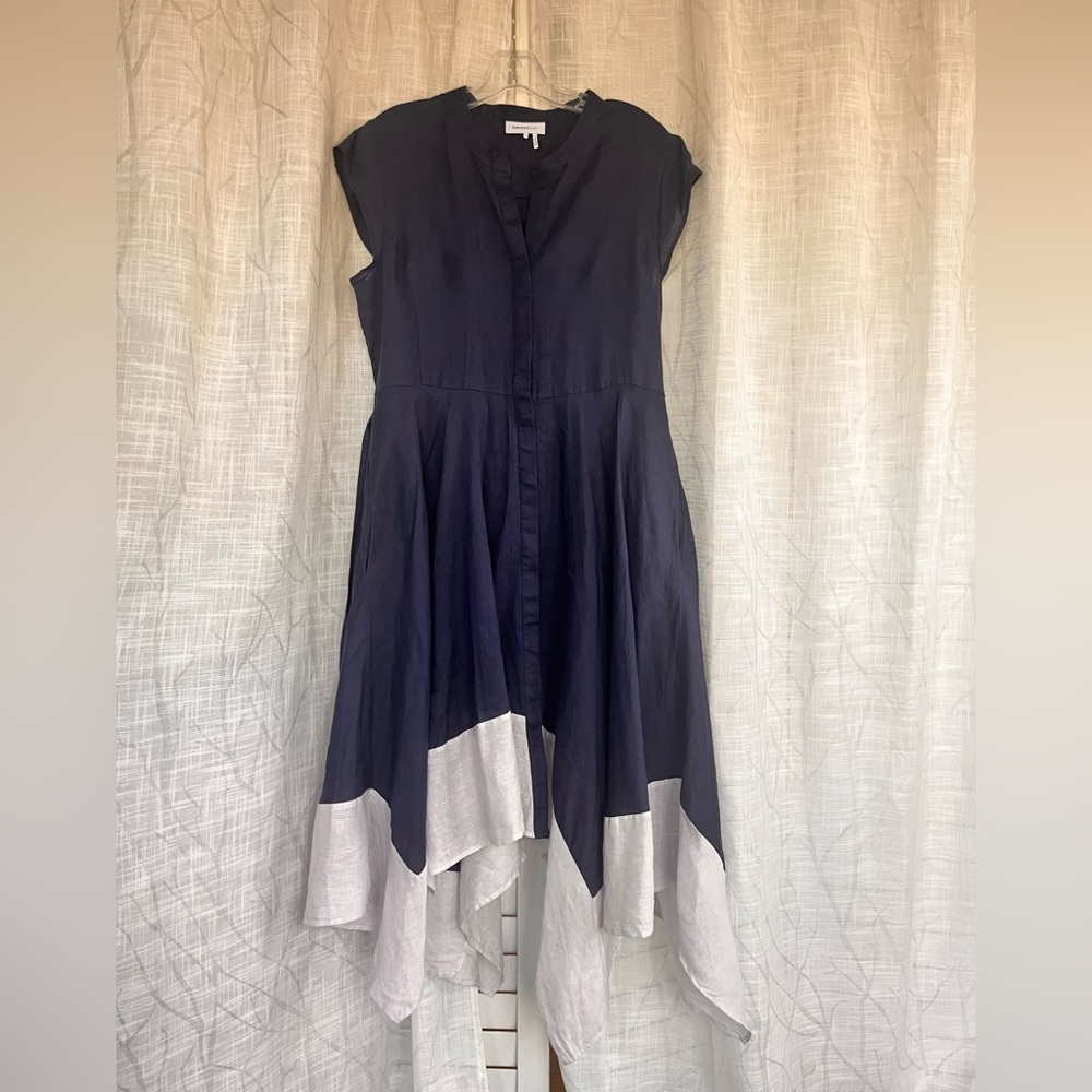 DKNY pure Asymmetrical Navy and White Linen Dress - Picture 11 of 14